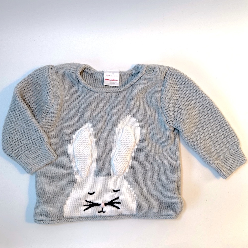 Hanna Anderson Adorable Bunny Knit Spring Sweater 70cm 6-12mos Unisex Neutral